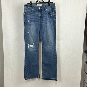Ariat REAL Denim Jeans Women’s Sz 32L Mid Rise Stretch Boot Cut Melissa Raw Hem